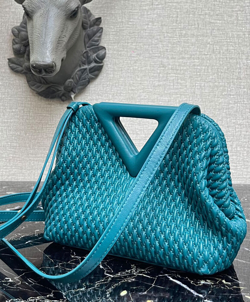 Bottega Veneta Point Top Handle Bag Lambskin Blue